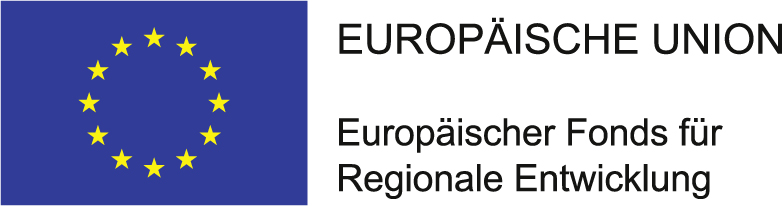 Europäische Fahne mit Schriftzug des europäischen Fonds für regionale Enttwicklung