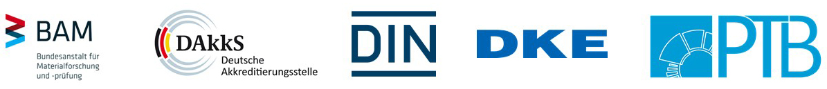 Logos von BAM, DaKKs, DIN, DKE, PTB