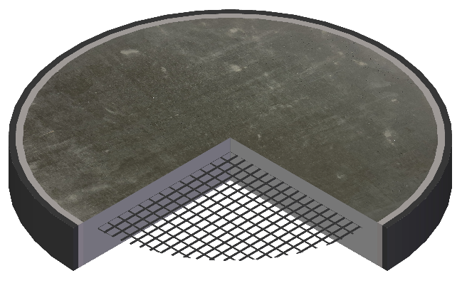 Das Bild zeigt die aufgeschnitte Illustration einer Scheibe aus Carbonbeton
