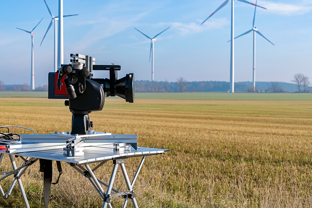 Camera in front of wind turbines