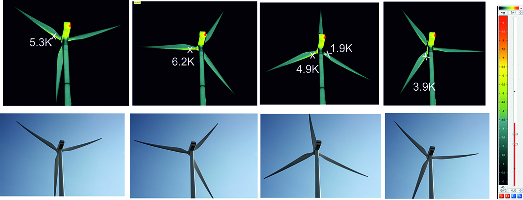 Thermographic images of rotating rotor blades Thermographic images of rotating rotor blades