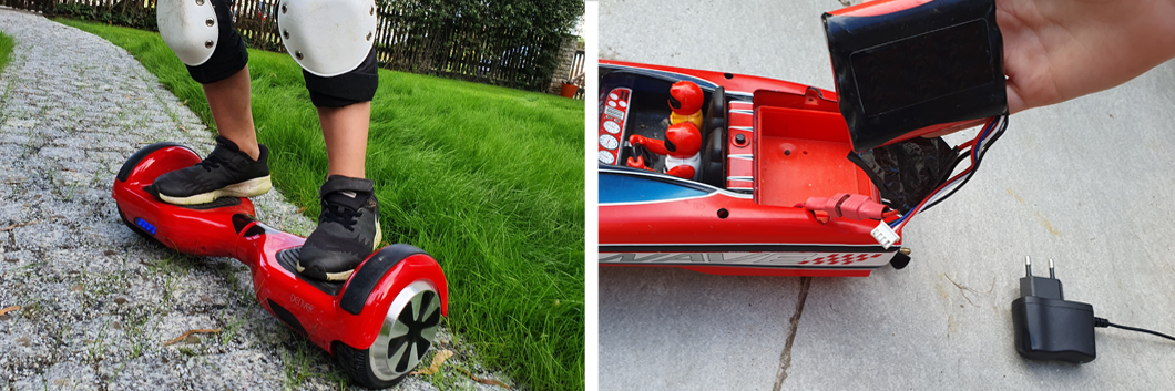 Hoverboard und Modellboot mit Lithium-Batterien