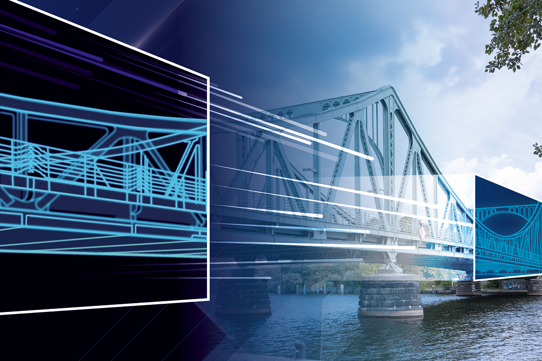 Collage reale und digitale Br&uuml;cke