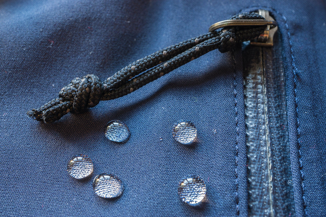 Rain jackets coated with fluorine compounds allow water to drip off.