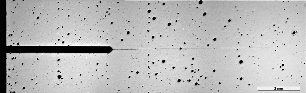 Crack growth in a notched specimen (SENB) made of L-PBF AlSi10Mg.L-PBF AlSi10Mg microstructure Crack growth in a notched specimen (SENB) made of L-PBF AlSi10Mg.