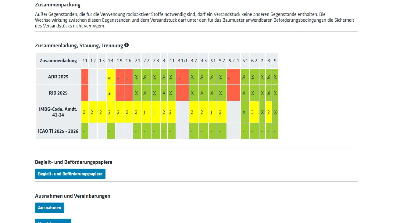Screenshot vom Modul f&uuml;r radioaktive Stoffe Thema Zusammenladung