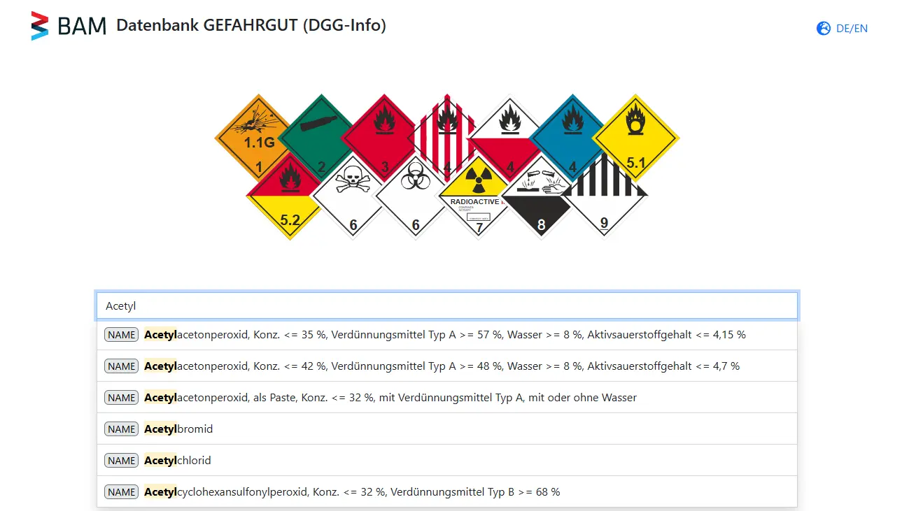 Screenshot der einfachen Suche der DGG-Info