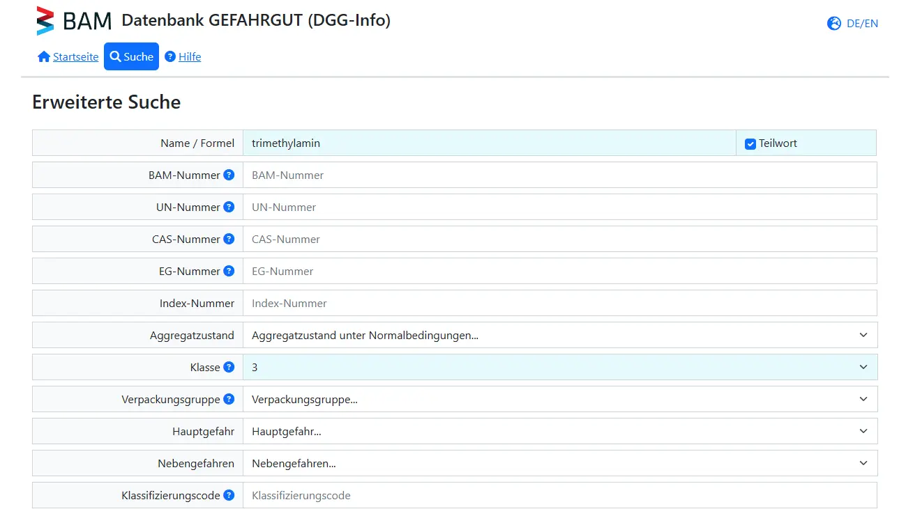 Screenshot der erweiterten Suche aus der DGG-Info