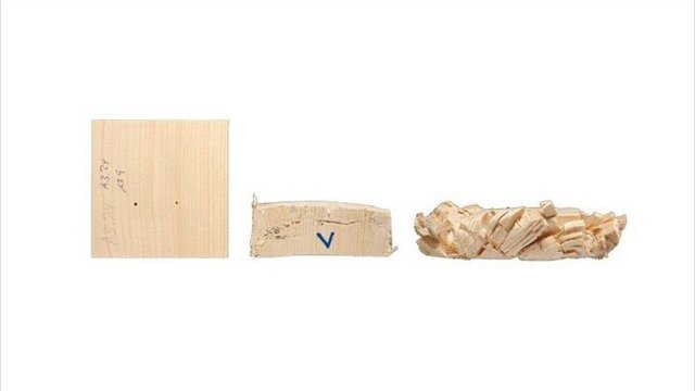 Holzw&uuml;rfel aus Fallversuchen. Sie wurden um ein Vielfaches gestaucht. Kachel Vorschau