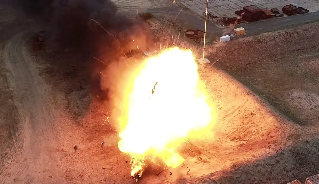 Luftaufnahme des Feuerballs. 
