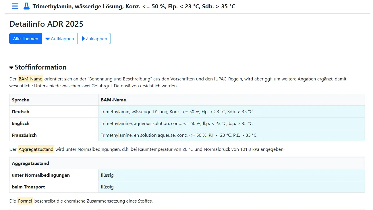 Screenshot der Detailinfo Namen aus der DGG-Info