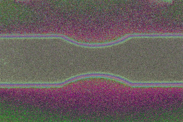 Neutron image of a hydrogen-containing tensile test in false colors