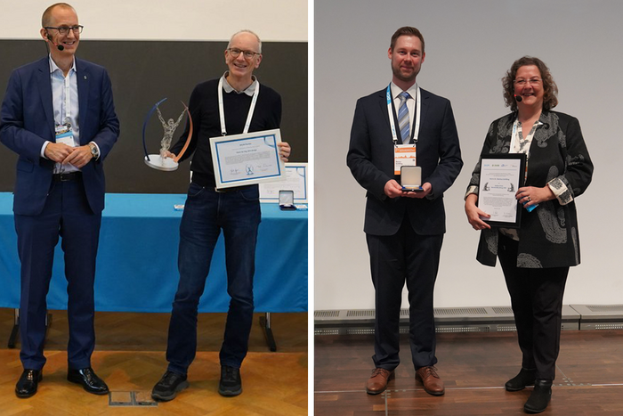 Dirk Bettge (linkes Foto, rechts) und Markus Schilling (rechtes Foto, links) bei der Preisverleihung.