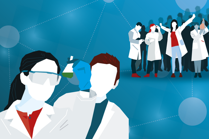 Illustration junge Wissenschaftlerinnen und Wissenschaftler