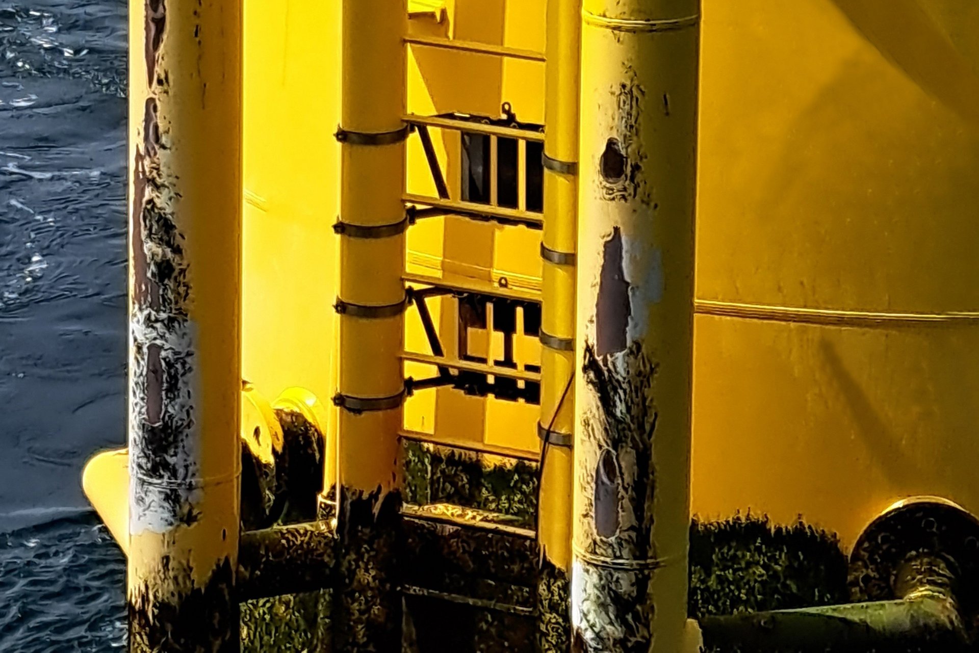 Pillar of an offshore wind turbine in the sea