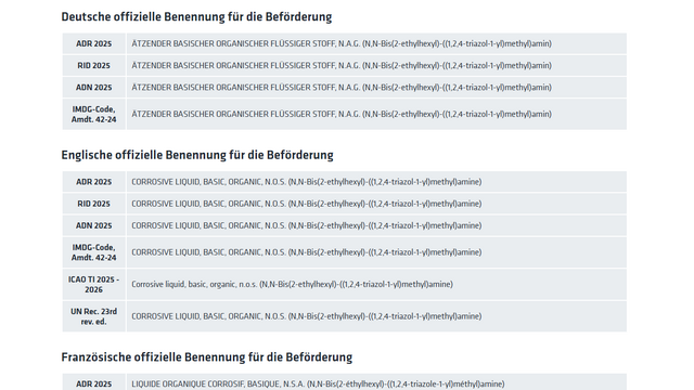 Screenshot von der Gefahrgut-Schnellinfo Namen Kachel Vorschau