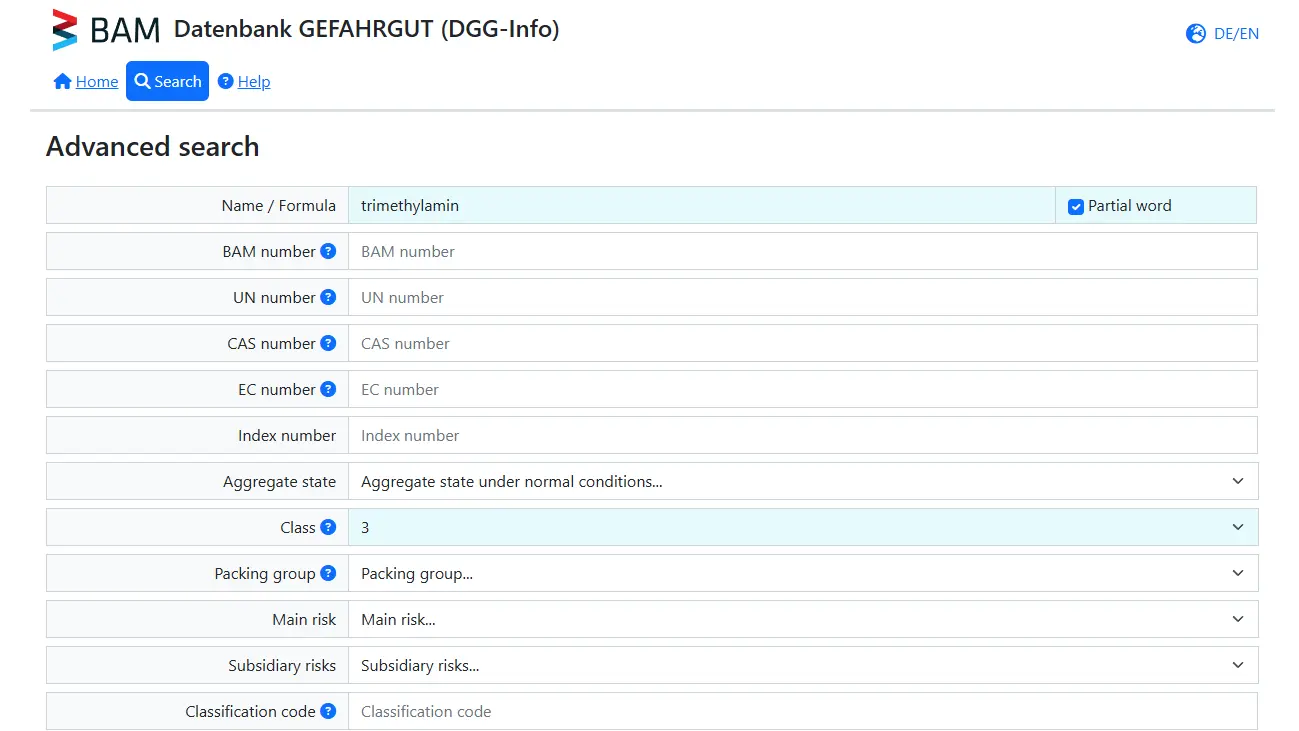 Screenshot of Advanced search in DGG-Info