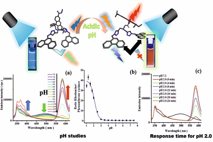 Grafik: Chemische Struktur des Sensors und Fluoreszenzfarbe