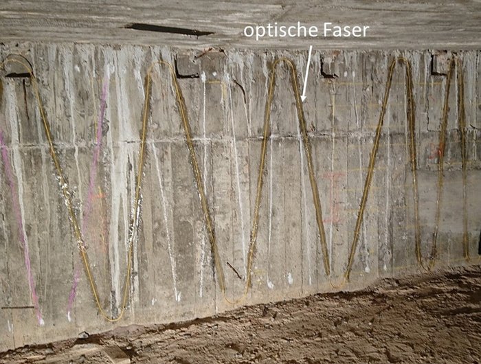 Optische Faser appliziert auf der Innenwand der Brücke 