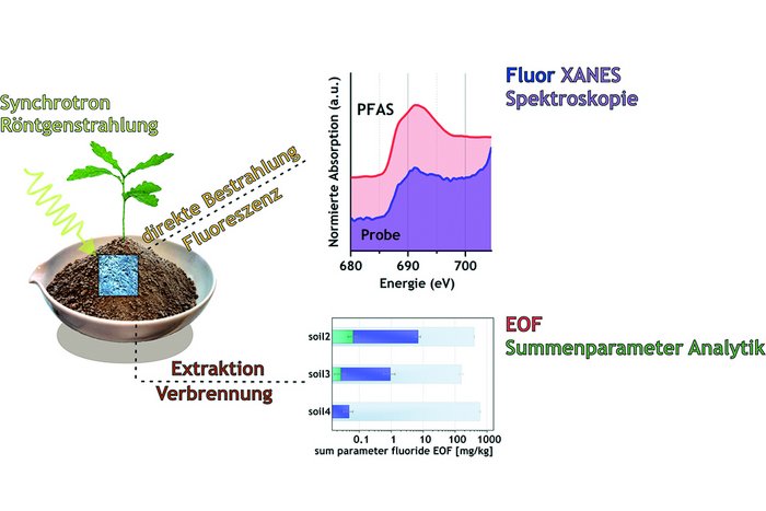 Paper of the Month 5/2022: TF Environment Illustration of the PFAS detection in soil and sewage sludge via non-destructible fluoro XANES spectroscopy or by liquid extraction followed by EOF sum parameter analysis