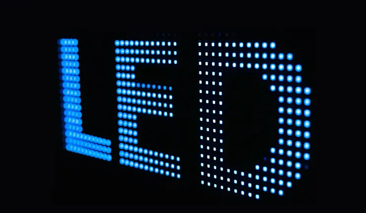 Glowing LEDs form a logo.