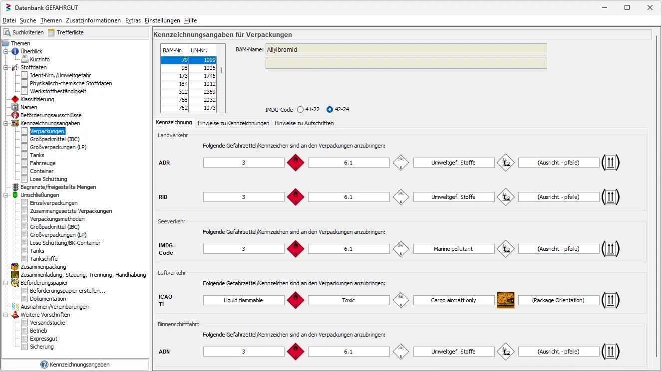 Screenshot from the non-radioactive materials research theme labelling for packagings