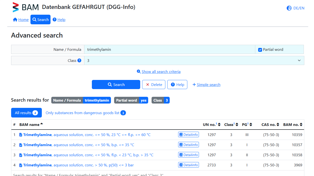 Screenshot of Advanced search with search results in DGG-Info Tile preview