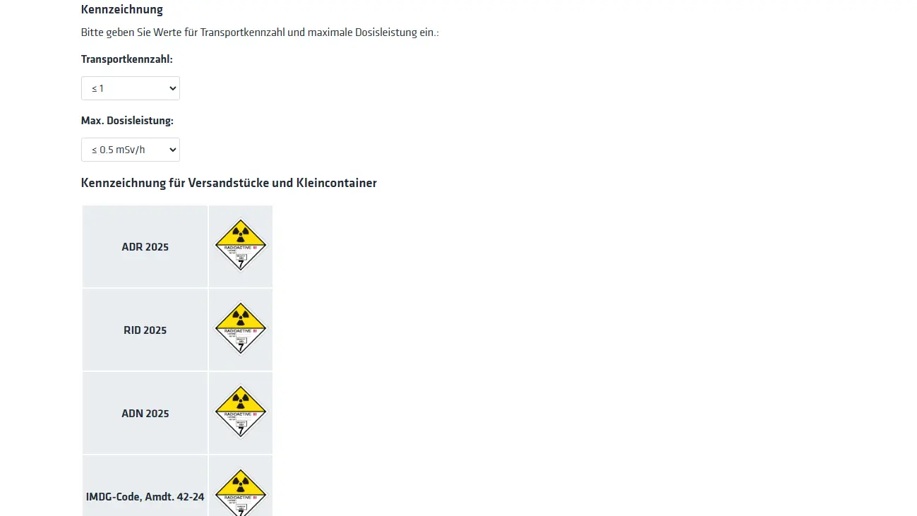 Screenshot vom Modul f&uuml;r radioaktive Stoffe Thema Kennzeichnung