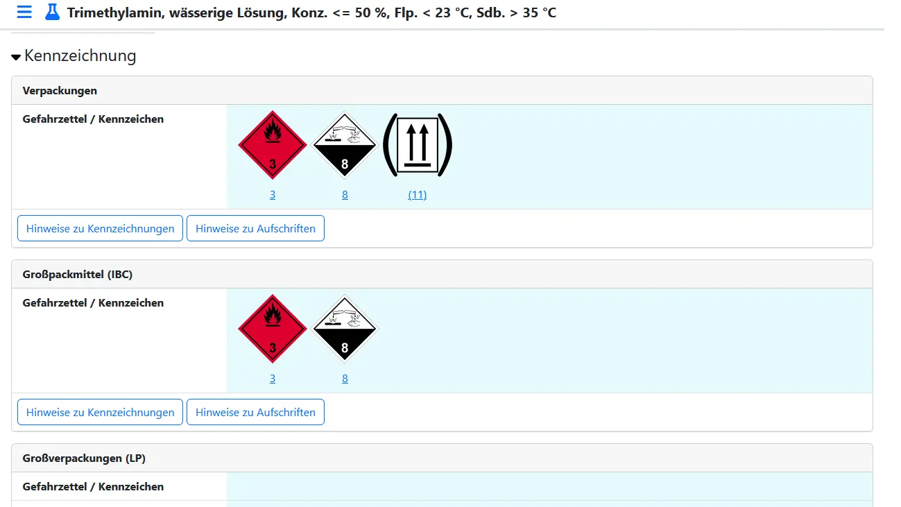 Screenshot der Detailinfo Kennzeichnung aus der DGG-Info