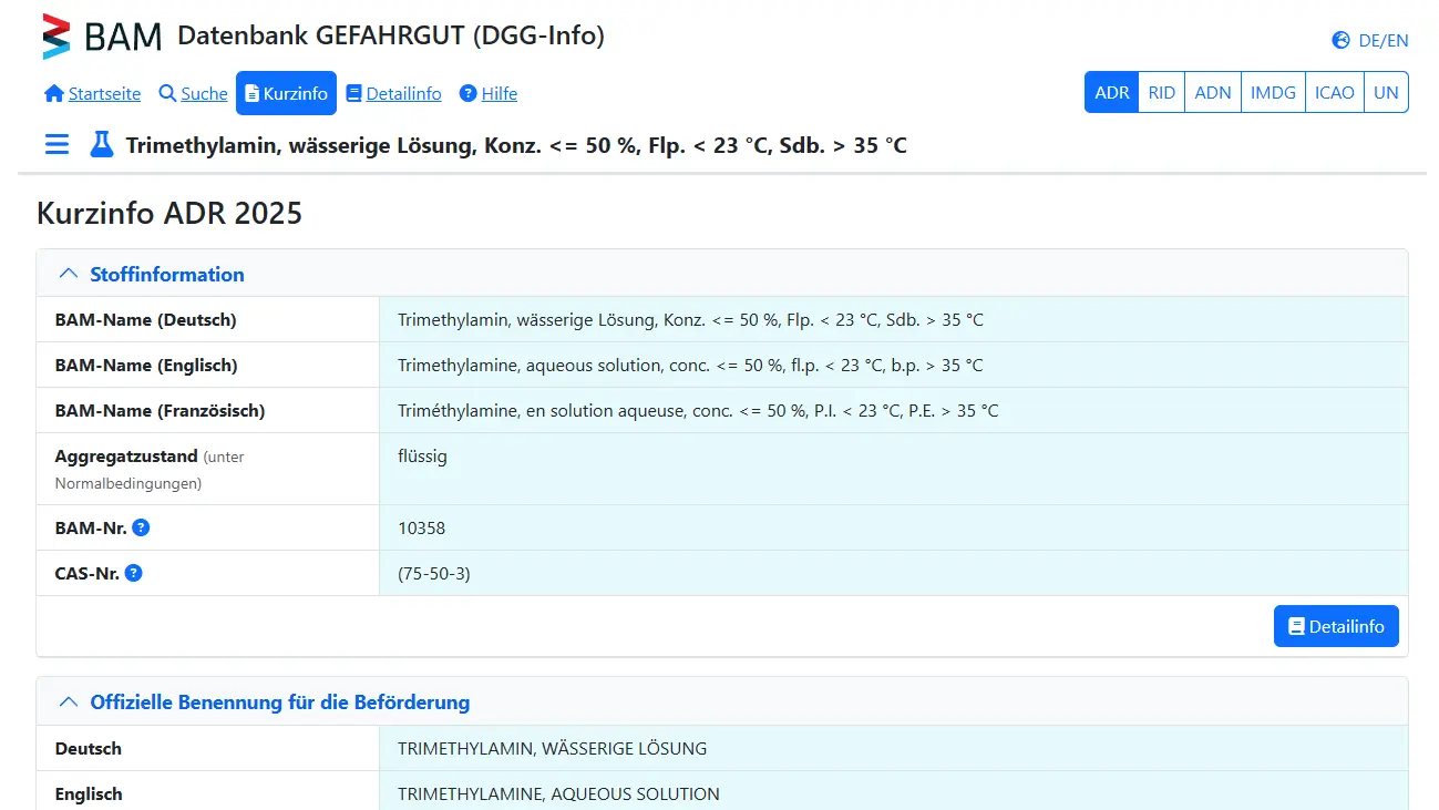 Screenshot der Kurzinfo aus der DGG-Info