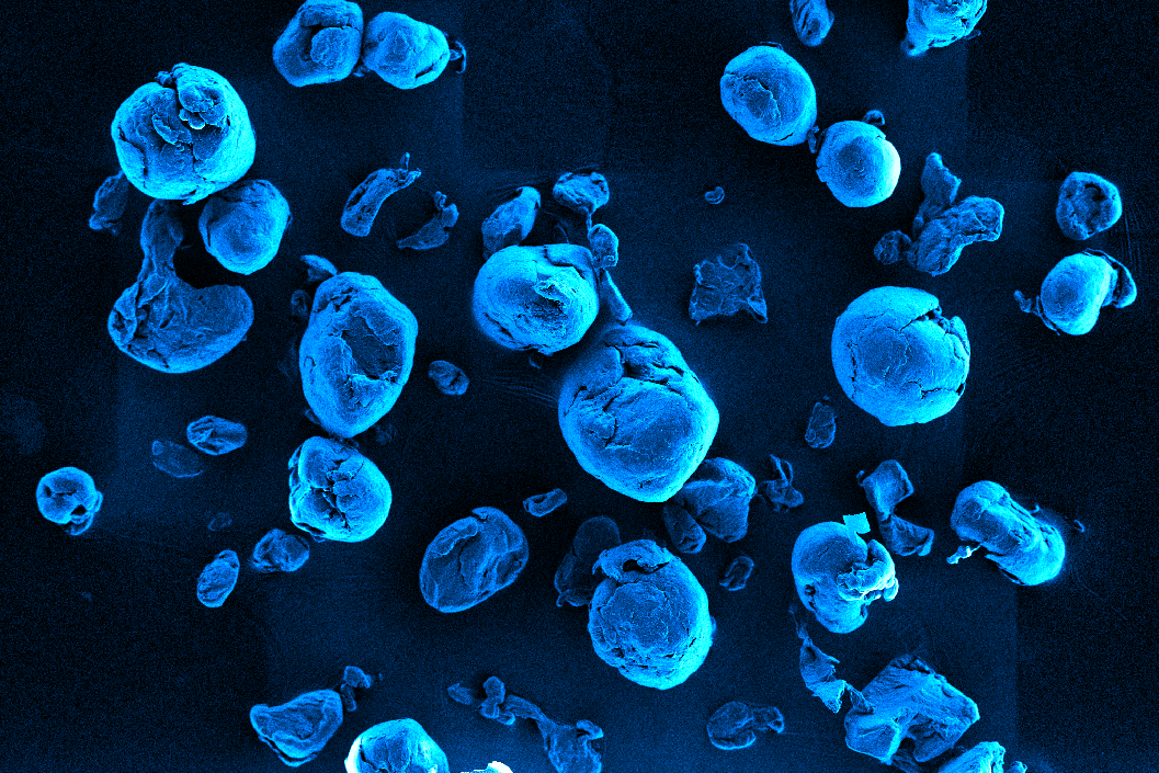 Particles of polyethylene terephthalate (PET), about one hundredth of a millimetre in size 