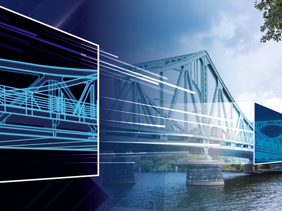 Collage reale und digitale Br&uuml;cke