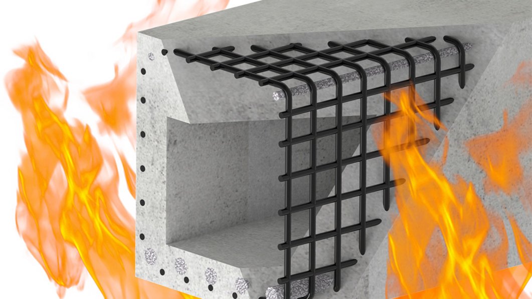Textilbeton 3D-Modell eines tragenden Bauelements aus textilbewehrtem Beton, das im Projekt entwickelt und hinsichtlich seines Feuerwiderstands geprüft wird.